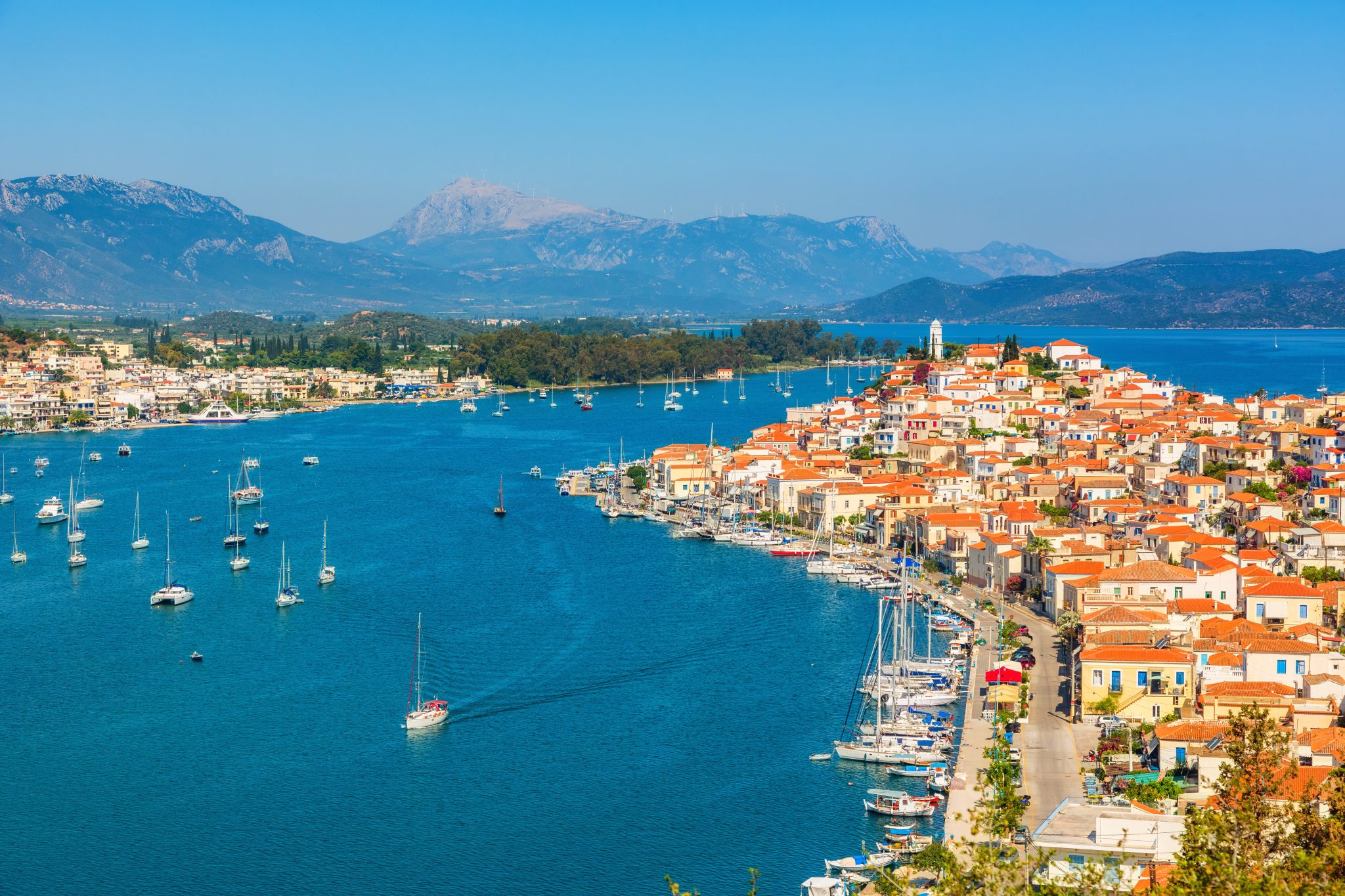 Greek,Town,Poros,At,Sunny,Day,,Greece