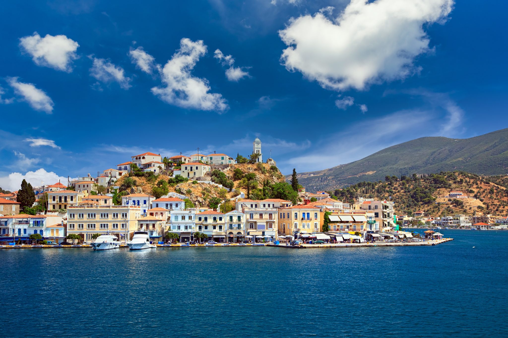 Greek,Town,Poros,At,Sunny,Day,,Greece