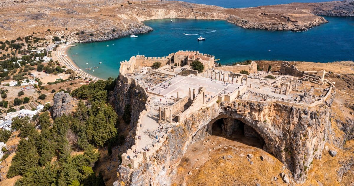 Ruins,Of,Acropolis,Of,Lindos,View,From,Above,,Rhodes,,Dodecanese